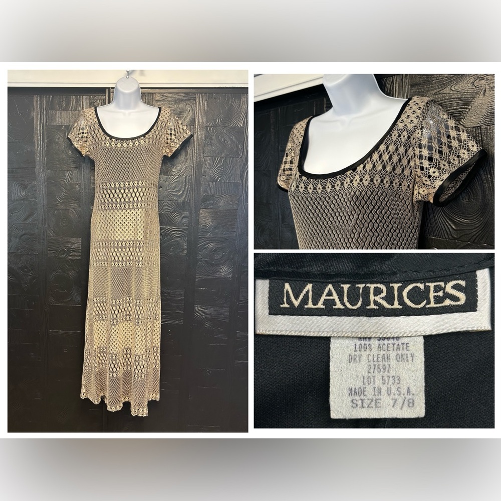Vintage 90s‎ Maurices Crochet Overlay Maxi Dress Size 7/8 WhimsiGoth Grunge USA